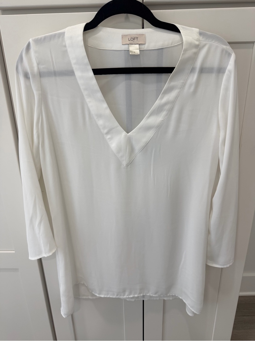 LOFT White V-Neck Sheer Long Sleeve Blouse